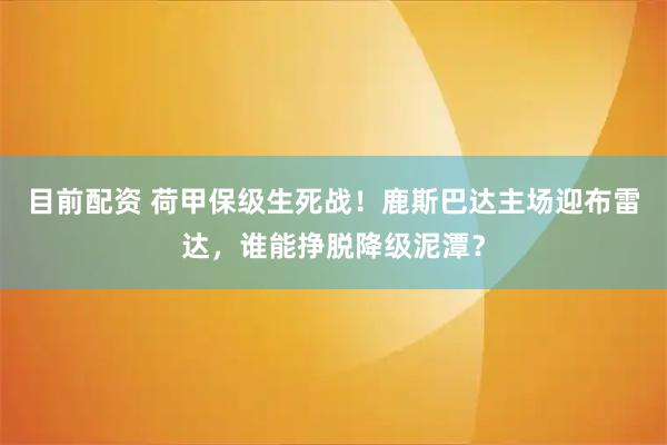 目前配资 荷甲保级生死战！鹿斯巴达主场迎布雷达，谁能挣脱降级泥潭？